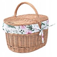 Kosz piknikowy wiklinowy z wkładem róże naturalny