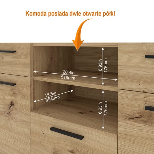 Komoda NUKA C 155 cm dąb artisan czarna stojąca na Arena.pl