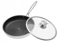 PATELNIA Stalowa Powłoka Nieprzywierająca PLASTER MIODU 26cm Z Pokrywką