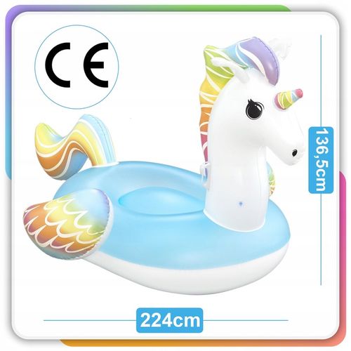 Materac Dmuchany Jednorożec GIGANT na Basen Plażę Uchwyty 224x159cm Bestway na Arena.pl