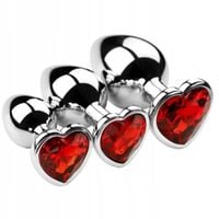 Korki Analne Stalowe z Serduszkiem Zestaw 3 Rozmiary Sex Gadżety Erotyczne