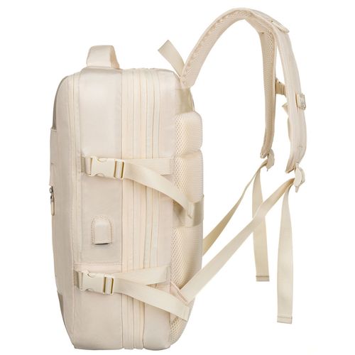 praktyczny plecak podróżny w kolorze ecru, wyposażony w siatkowaną na Arena.pl