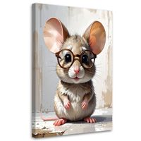 Obraz do pokoju nastolatka dziecka, Myszka w okularach na beżowym