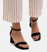 Sandały damskie czarne na słupku eko zamsz 29145 rozmiar 38