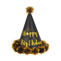 Czapeczka urodzinowa z pomponami czarna, 1 szt.