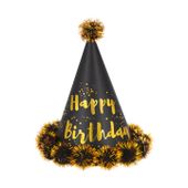 Czapeczka urodzinowa z pomponami czarna, 1 szt.