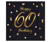Serwetki Happy 60 Birthday urodziny czarne, 20 szt.