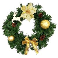 WIENIEC ŚWIĄTECZNY NA DRZWI MAŁA GIRLANDA ZE ZŁOTYMI OZDOBAMI STROIK 30 cm