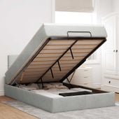 Łóżko otomana z materacem i LED, jasnoszary, 120x190cm, aksamit