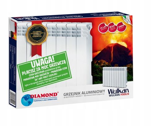 GRZEJNIK ALUMINIOWY WULKAN H-500 BIAŁY DIAMOND - 10 ŻEBEREK 1526 W na Arena.pl