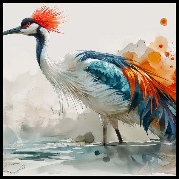 Plakat 80x80cm Żuraw w Akwareli zdjęcie 2