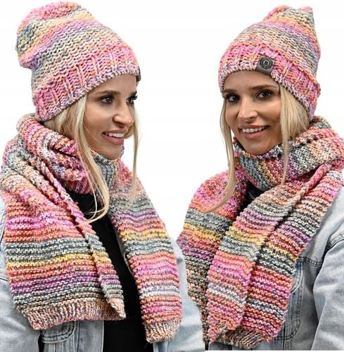 Zimowy Komplet Kolorowy Gruby Czapka Szal Wz1 na Arena.pl