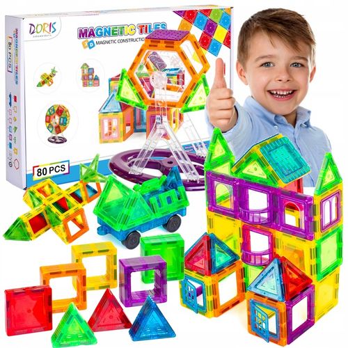 KLOCKI MAGNETYCZNE 3D budynki pojazdy podwozie ZESTAW Magnetic Tiles 80 el. na Arena.pl
