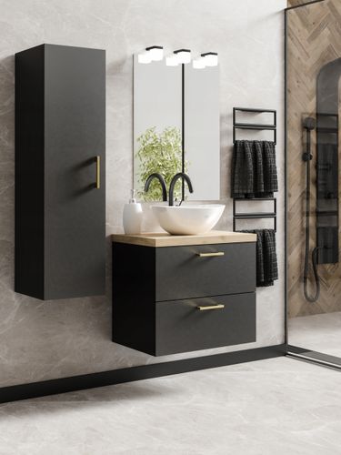 Szafka łazienkowa wisząca LUNA 50 czarny/dąb z umywalką Eliza B (W7) na Arena.pl