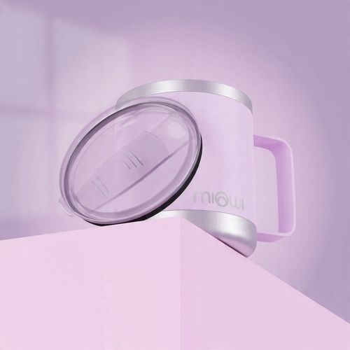 Kubek termiczny z uchwytem kempingowy z pokrywką Miowi 350 ml Różowy na Arena.pl