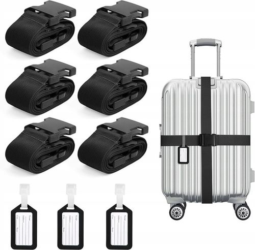 PAS ZABEZPIECZAJĄCY do WALIZKI BAGAŻU CZARNY torby spinający pasy 6szt + za na Arena.pl