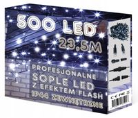 Kurtyna świetlna 22m sople 500 LED zimne + flash sople 301 - 500 lampek