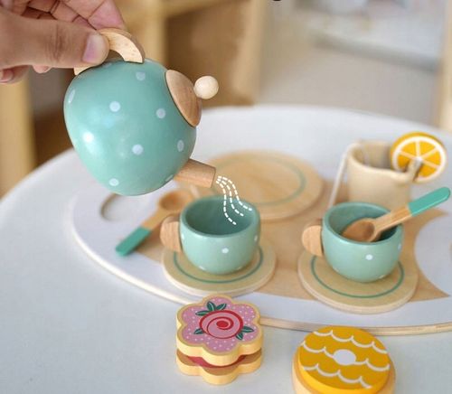 SERWIS KAWOWY HERBACIANY DREWNIANY ZESTAW DO HERBATY DLA DZIECI CZAJNIK 15e na Arena.pl