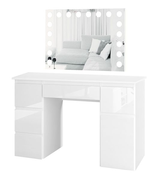 Toaletka MEGAN B2 z lustrem VISAGE biała/FRONTY POŁYSK zdjęcie 2