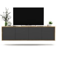 Wisząca szafka RTV, NORD, 150x35x39 cm, dąb wotan, grafit, mat | TYLETEGOTU