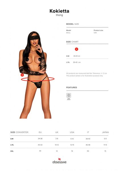 Seksowne, Czarne Stringi - Obsessive Kokietta L/XL zdjęcie 6