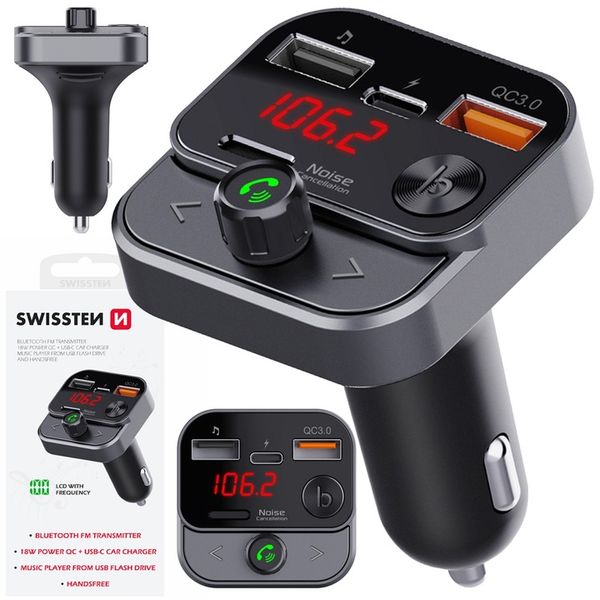 SWISSTEN Transmiter FM Bluetooth USB-A na PENDRIVE SZYBKA ŁADOWARKA USB-C zdjęcie 1