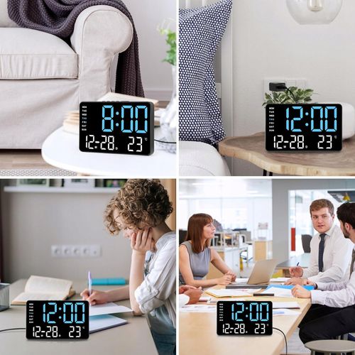 Wielofunkcyjny Cyfrowy Zegar Ścienny LED - Duży Wyświetlacz, Temperatura, Data, Alarm, 4 Poziomy Jasności na Arena.pl