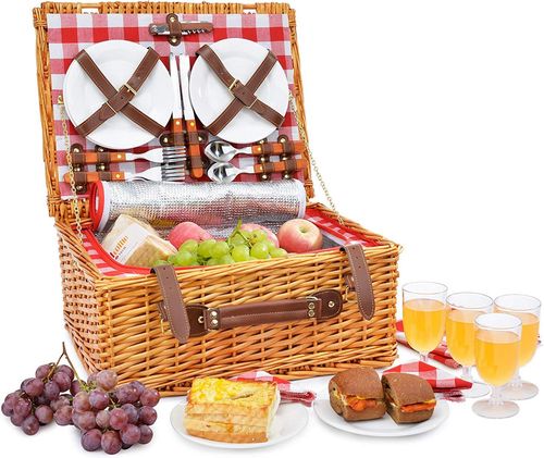 ELEGANCKI KOSZ PIKNIKOWY Z WIKLINY 4os NACZYNIA na prezent ŚLUB TERMOTORBA na Arena.pl