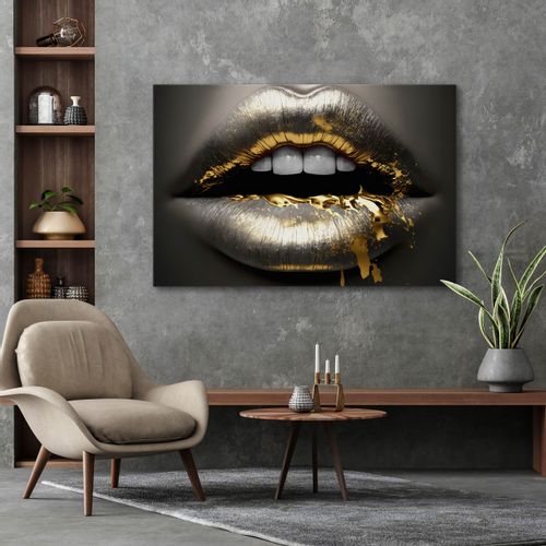 Obraz Ścienny Złoto-Srebrne USTA Efekt 3D Dekoracja Płótno Canvas 90cm x 60cm na Arena.pl