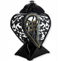 Duży znicz 32cm czarny złoty w kształcie serca z dedykacją wierszem na grób