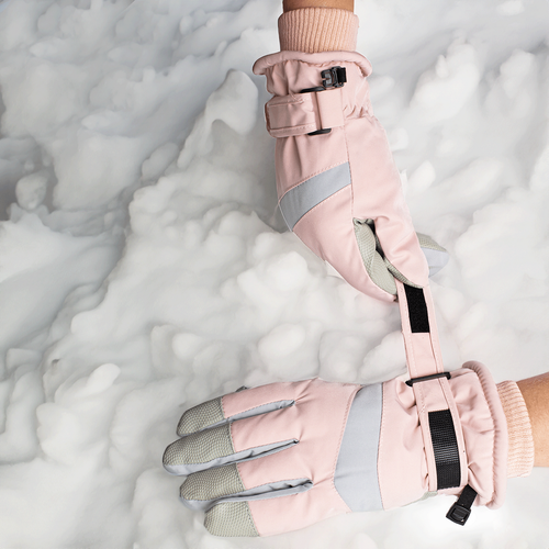 Rękawiczki Narciarskie Zimowe Na Snowboard Nart Jasno-Różowe na Arena.pl