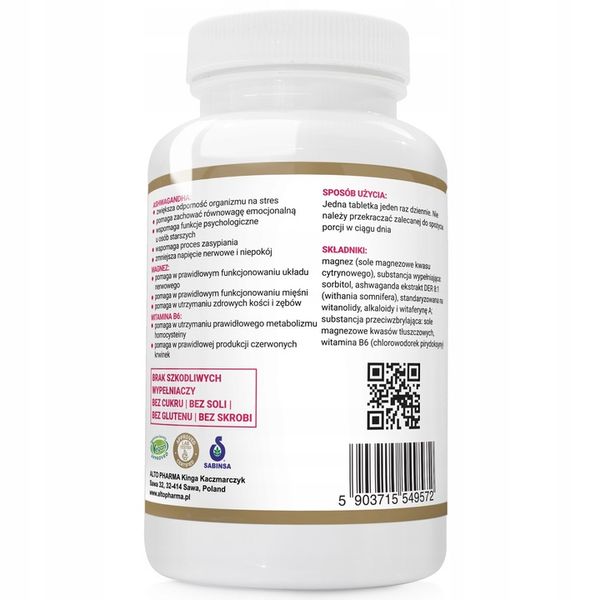 ASHWAGANDA + MAGNEZ + WIT B6 STRES ZMĘCZENIE 120t zdjęcie 6