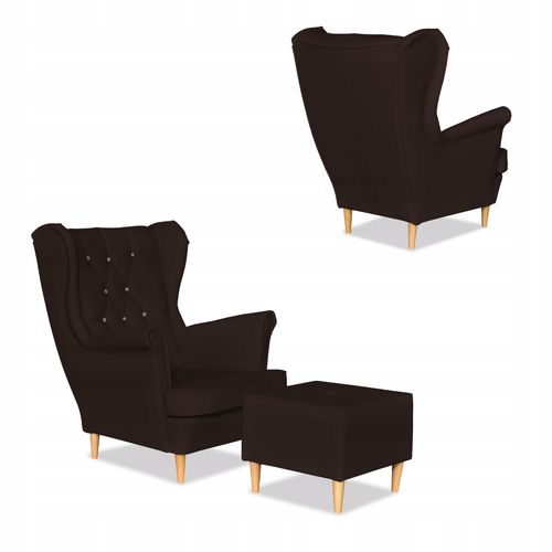 Zestaw uszak Gaja ekoskóra skaj sofa fotele pufy Family Meble ciemny brąz na Arena.pl