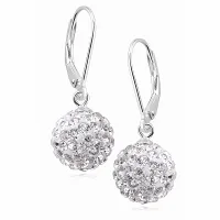 Eleganckie srebrne kolczyki wiszące 925 z białą kulką Crystal Beads 10 mm
