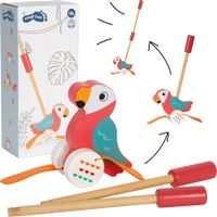 PCHACZ PAPUGA Drewniana Na Patyku Zabawka Ruch Nauka Chodzenia Dla Malucha