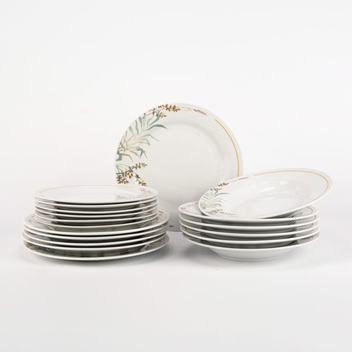 SERWIS OBIADOWY PORCELANOWY ZESTAW TALERZY BIAŁY NA 6 OSÓB WZÓR TRAWA na Arena.pl