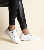 Białe sneakersy eko skóra Cathleen - z czarnym elementem 37