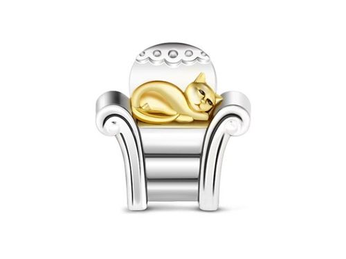 Rodowany srebrny charms do pandora leżący leniwy kot lazy cat srebro 925 NEW199 na Arena.pl