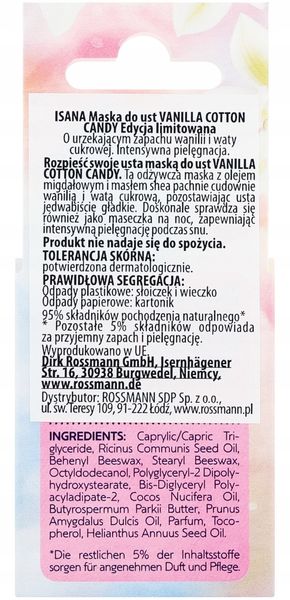 ISANA COTTON CANDY MASKA DO UST VANILLA 15 ML zdjęcie 3
