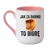 KUBEK "JAK ZA DARMO TO BIORĘ" Wzór - Elegant Coffee Różowy 330 ml