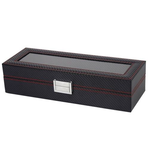 szkatułka pudełko na zegarki 6szt, etui, karbon czarny, czerwone na Arena.pl