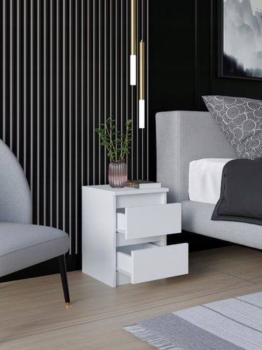 SZAFKA NOCNA BIAŁA STOLIK NOCNY DWIE SZUFLADY 30cm SYPIALNIA SALON na Arena.pl