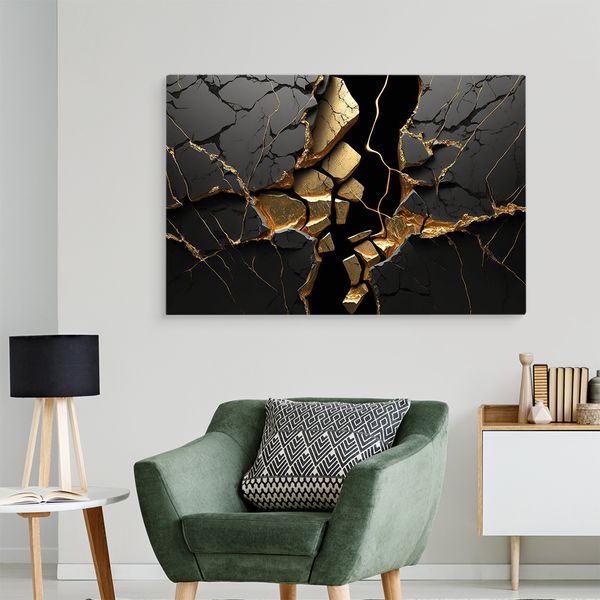 Obraz Canvas Do Jadalni Czarny MARMUR Abstrakcja Efekt 3D 100cm x 70cm zdjęcie 5