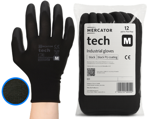 rękawice robocze mercator tech black+black pu - m - 12 par na Arena.pl