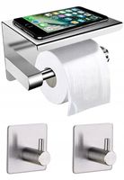 Uchwyt Na Papier Toaletowy Z Półką Haczyki Łazienkowe 2 Wieszaki Srebrny