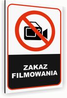 Tabliczka znak informacyjny 20x15 Biała ZAKAZ FILMOWANIA Aluminiowa