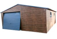 GARAŻ BLASZANY 6M X 6M DWUSPAD BRAMA UCHYLNA CIEMNY ORZECH OKNA GB227