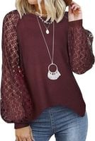 Bluzka damska sweter koronkowe rękawy waflowa bordowa okrągły dekolt XXL