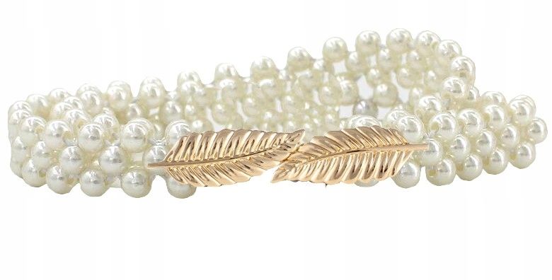 Pasek Damski Wąski Perłowy Elastyczny Perły Biały zdjęcie 3