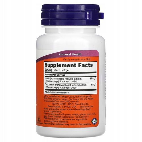 NOW FOODS Lutein Zeaxanthin (Luteina Zeaksantyna) na Arena.pl
